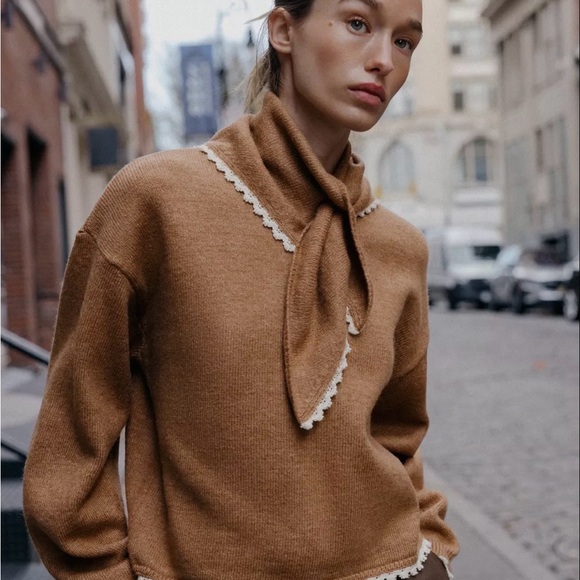 Zara Sweaters - NWT Zara Elegant Tan Sweater with Scarf Detail